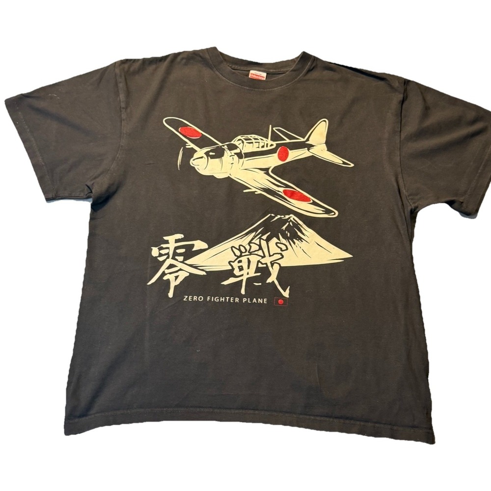 Japanese Zero Fighter Plane Graphic T Shirt Black Anime‎ Military XL